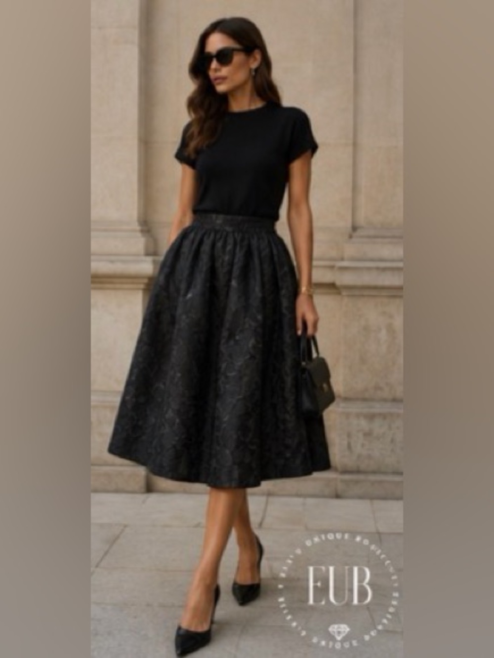 COS Black Floral Jacquard A-Line Midi Skirt Size 6 New With Tags